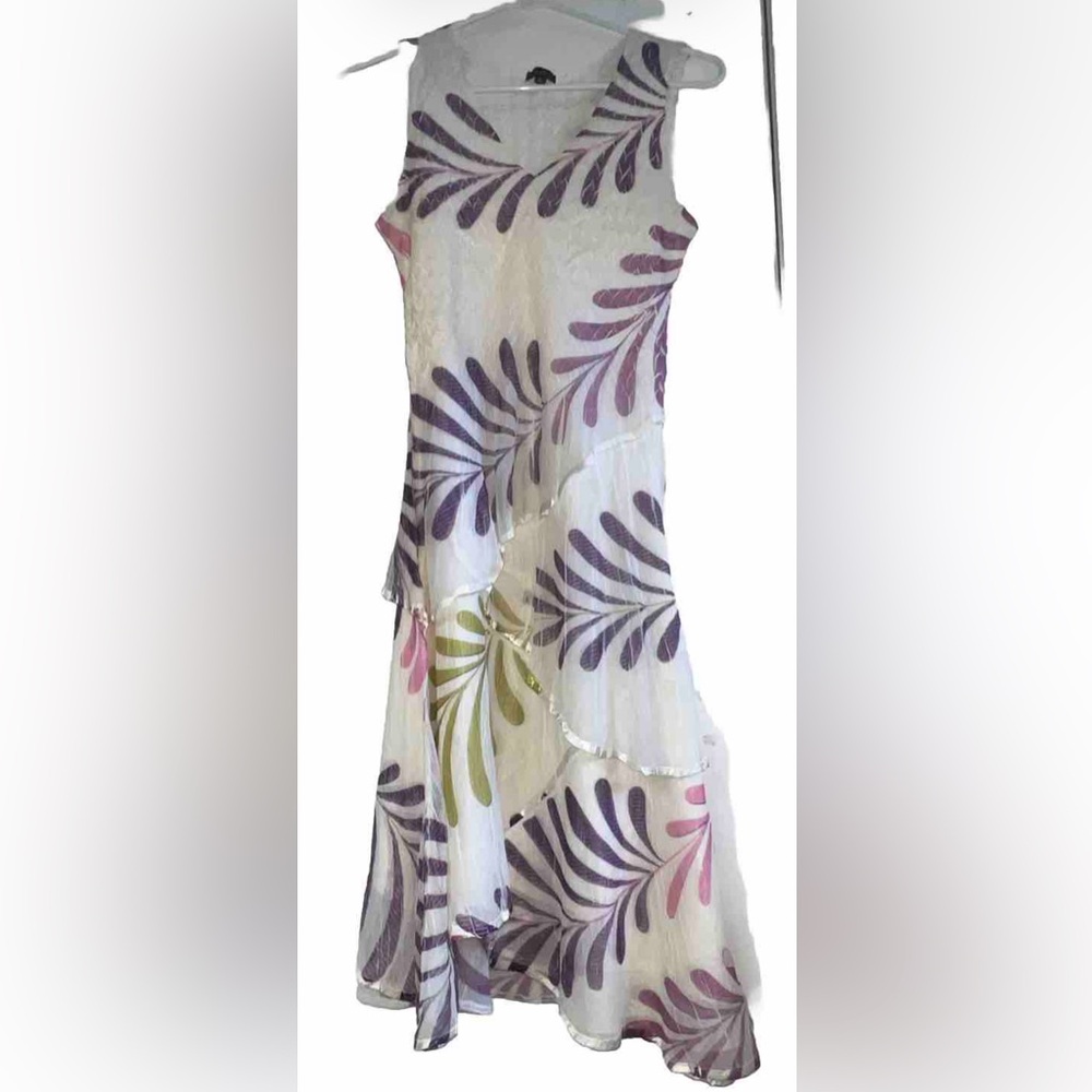 Komarov Floral Crinkle Sleeveless Midi Dress Size Small EUC